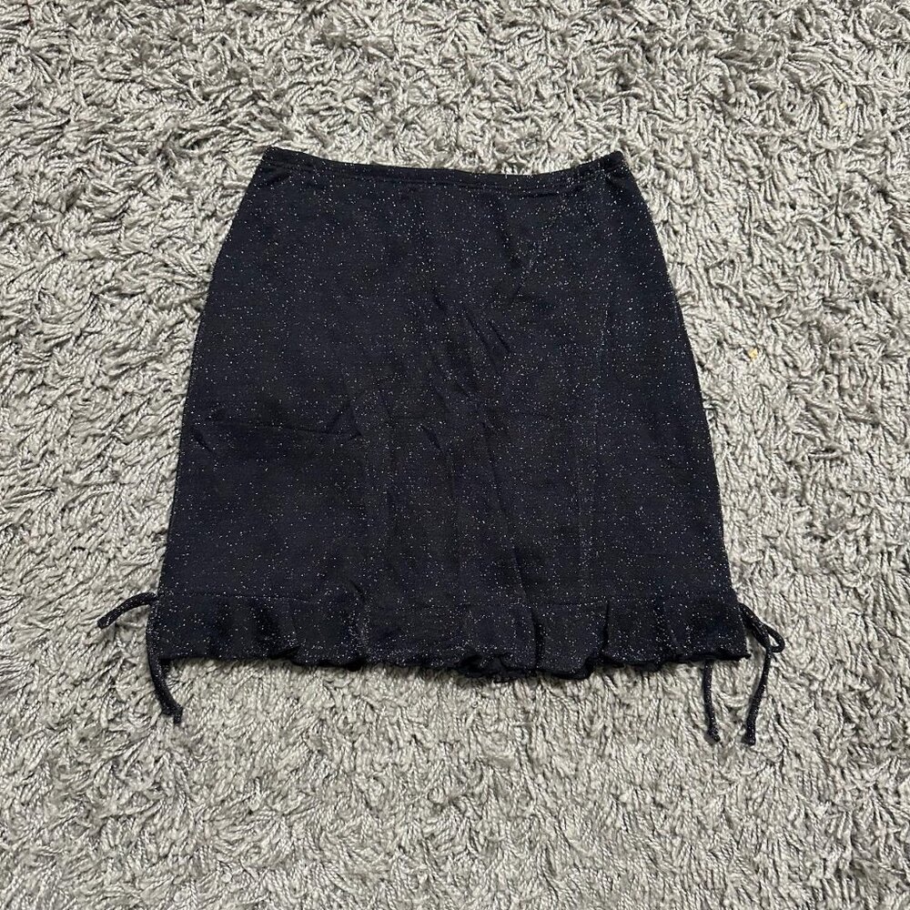 90s Vintage Black Sparkly Mini Skirt Cinch on Sides Size S